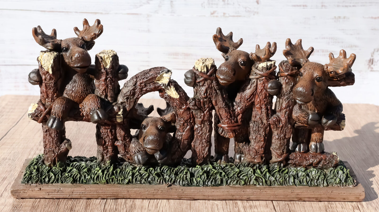 Rustic Western Forest Moose Family By Tree Logs HOME Sign Desktop Plaque