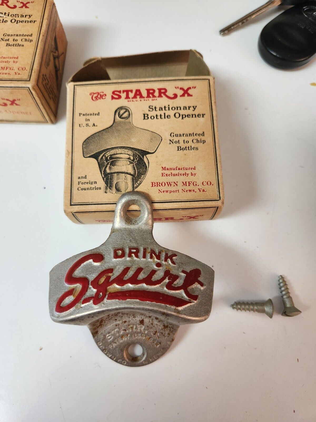 Vintage SQUIRT bottle opener Starr X, in ORIGINAL box, complete, NOS