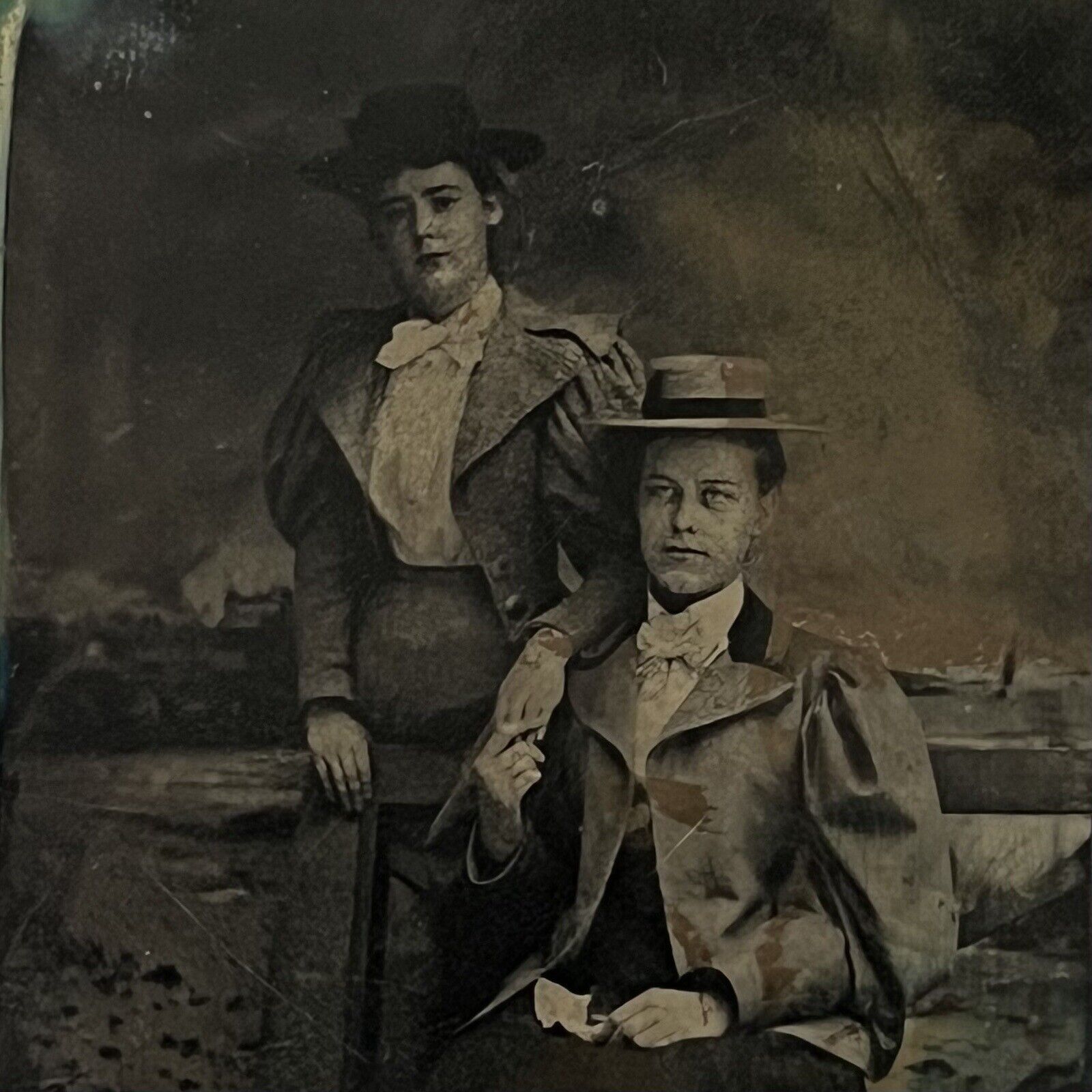 Antique Tintype Photograph Beautiful Young Women Holding Hands Sapphic