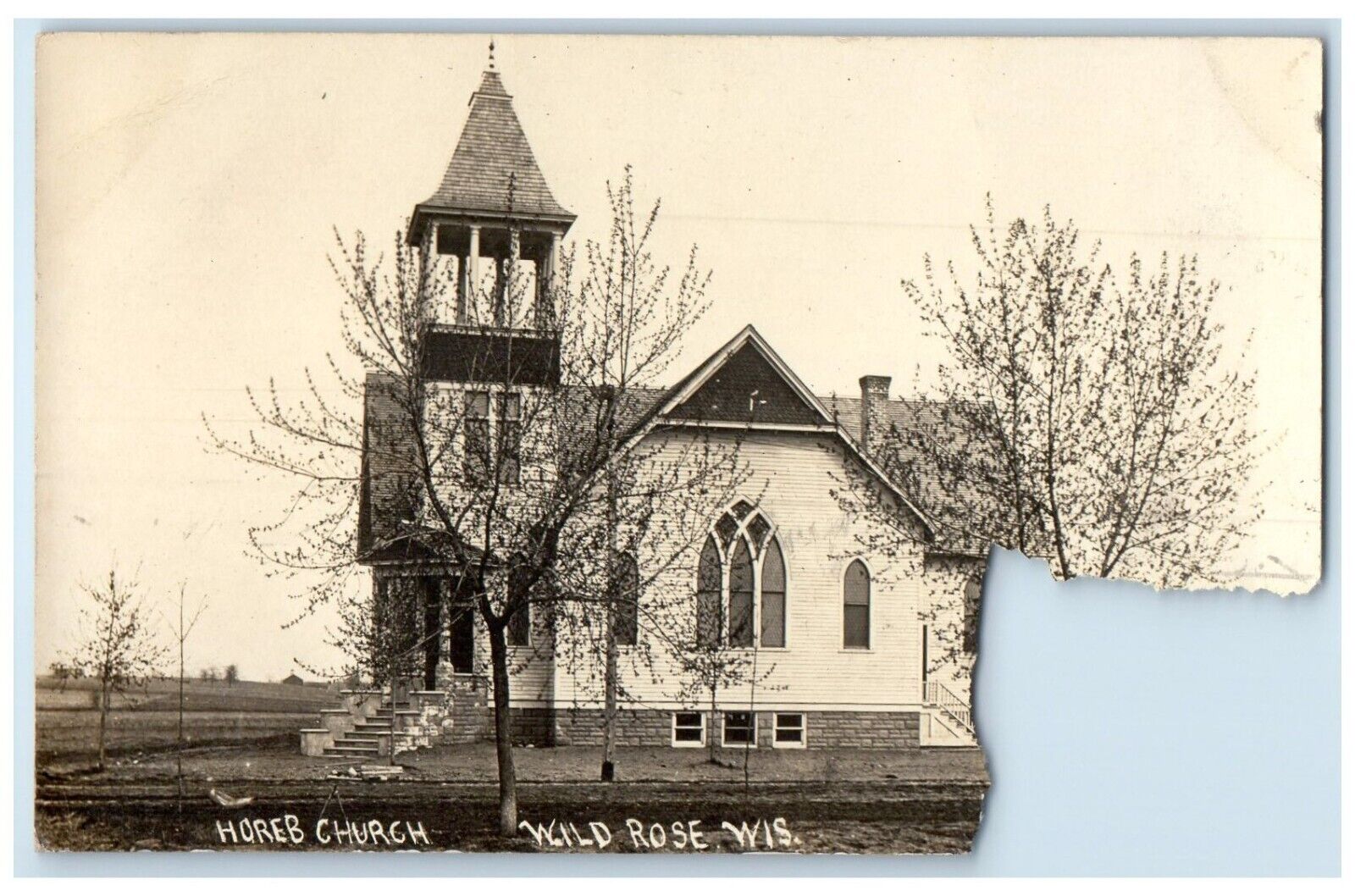 1910 Horeb Church View Wild Rose Wisconsin WI RPPC Photo Antique Postcard