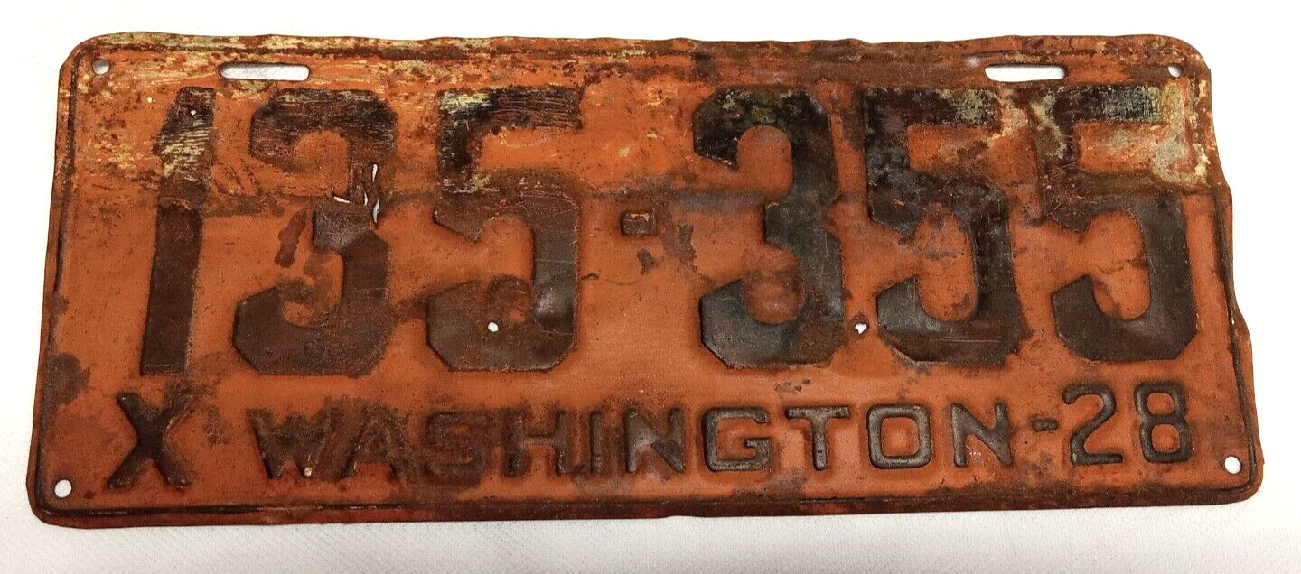 Washington State 1928 28 Vintage License Plate Rough Patina OLD 135-355 WA