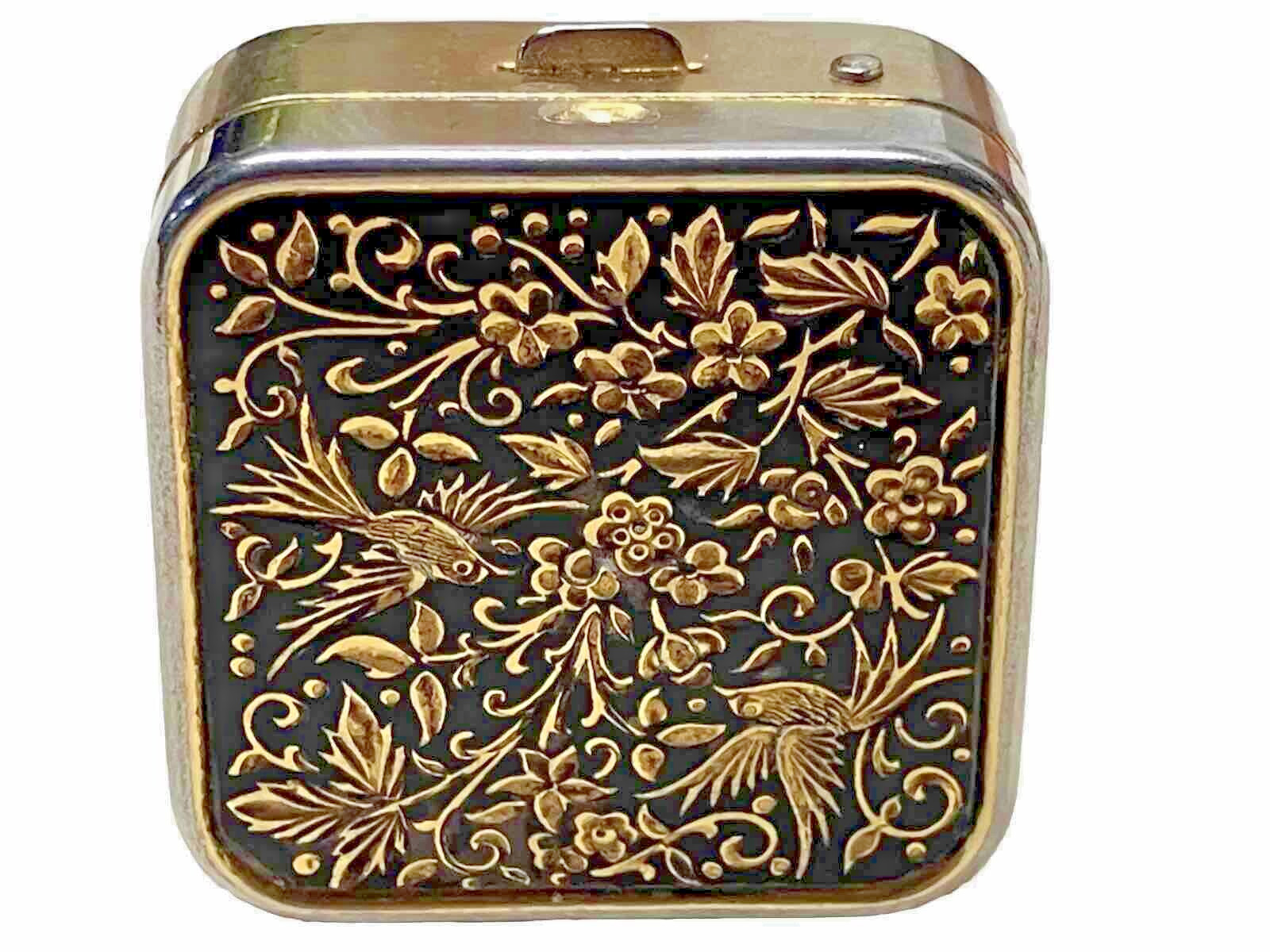 Vtg Handcrafted Damascene Pill Box w/Liner Engraved Birds & Flowers Toledo Spain