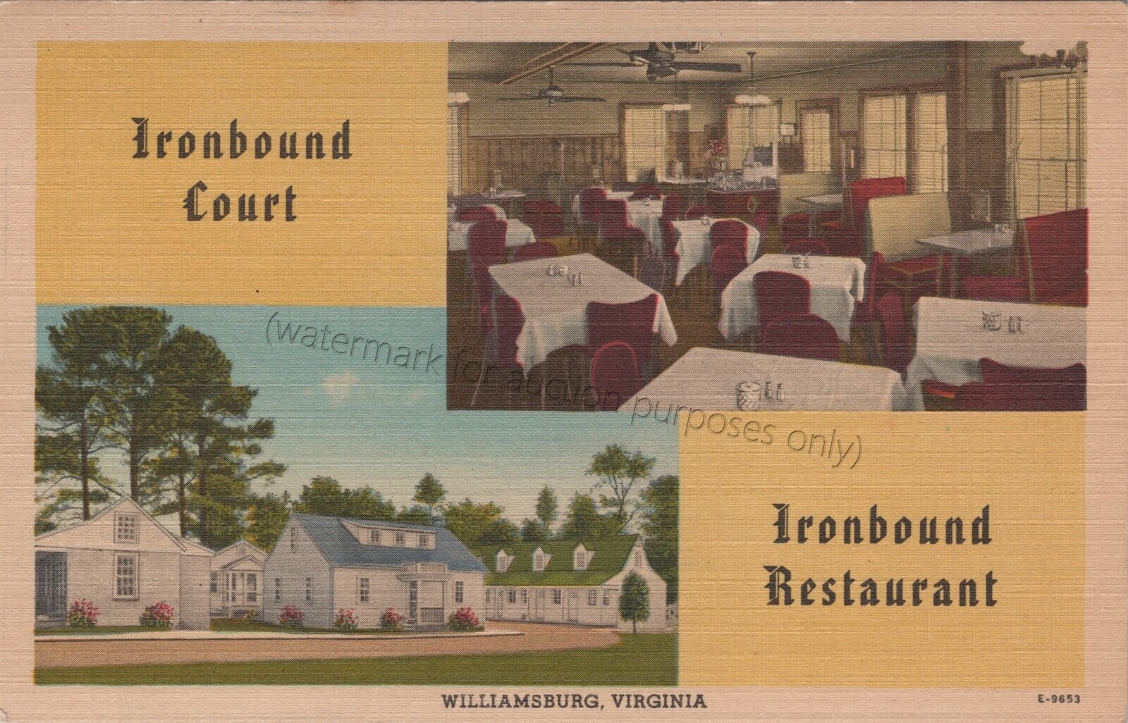 Williamsburg, VA: Ironbound Court - Vintage Virginia Restaurant Linen Postcard