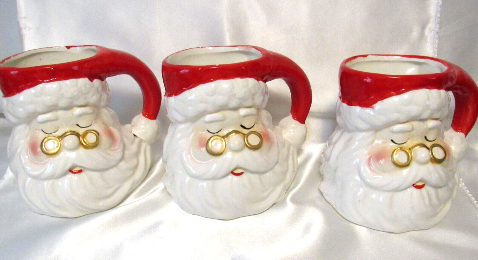 3 Kringles Kitchen Christmas Ceramic Large Santa Face Mugs 5 ½\