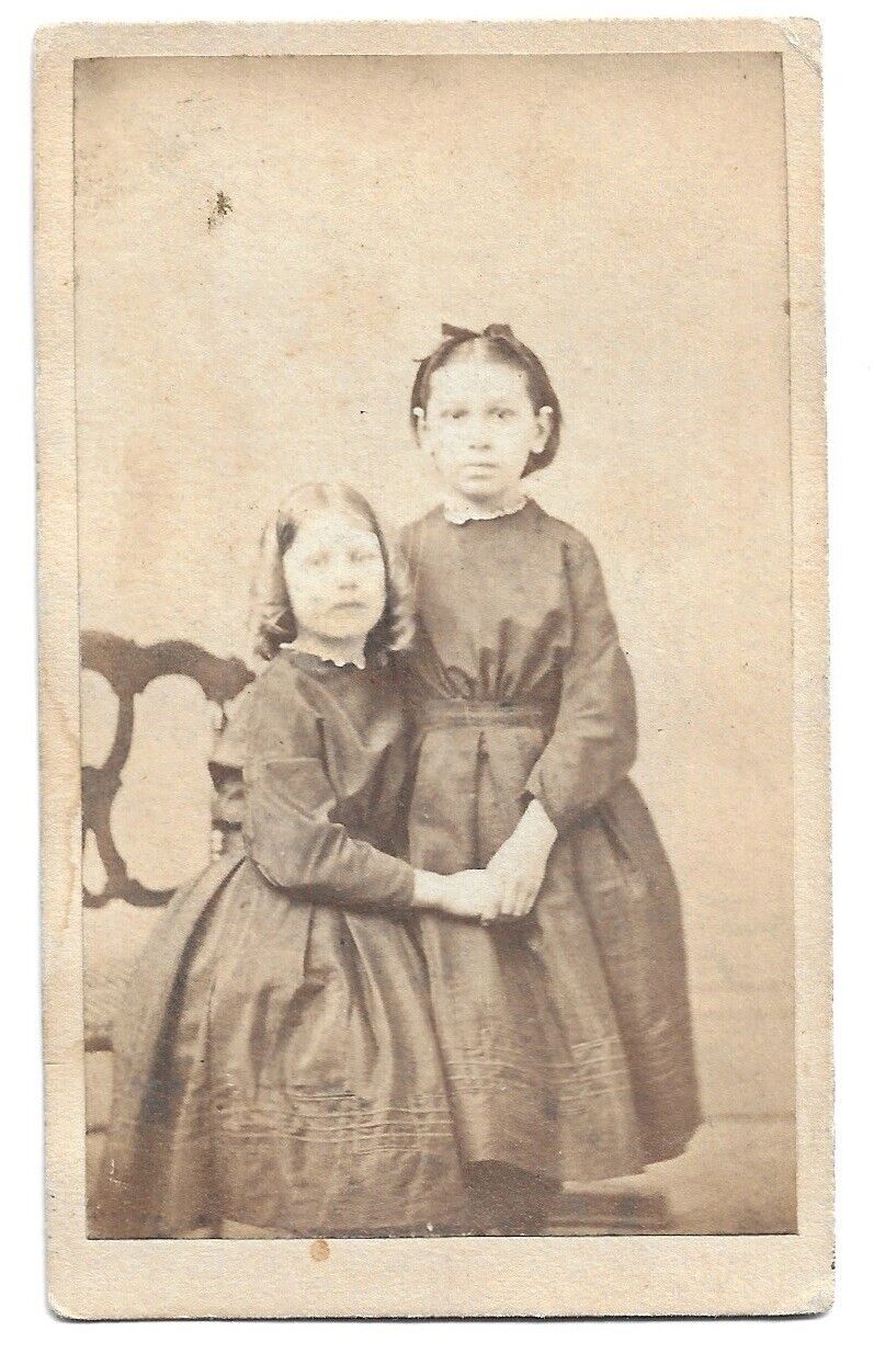 Antique CDV Photo Little Girls Embracing Holding Hands Norwalk CT 1860s