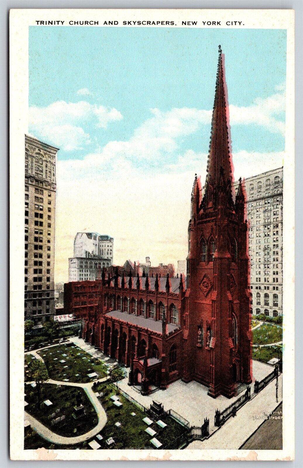 Postcard Trinity Church and Skyscrapers NYC wb T166