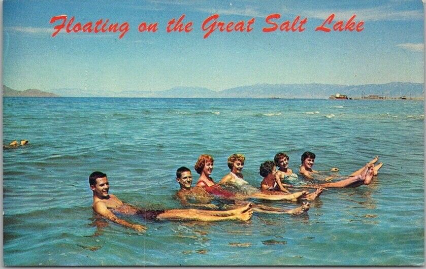 Vintage 1950s GREAT SALT LAKE Utah Postcard Swimming / Bathing Scene / Unused