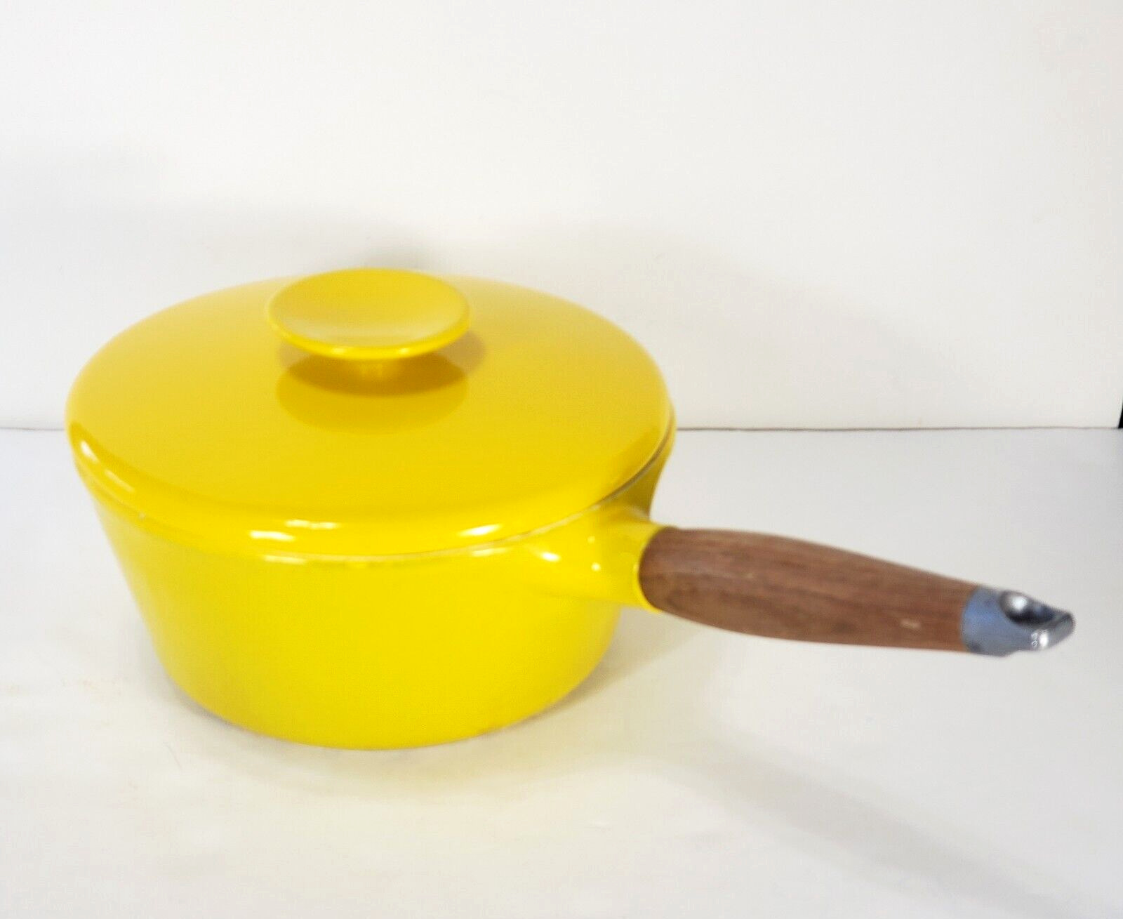 Vtg Copco  Enamel 2 Qt Cast Iron Sauce Pan Pot & Lid Yellow Michael Lax Design