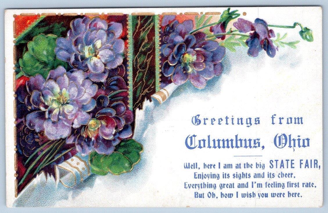 GREETINGS FROM COLUMBUS OHIO STATE FAIR*EMBOSSED WISH YOU WERE HERE*1910\'s ERA