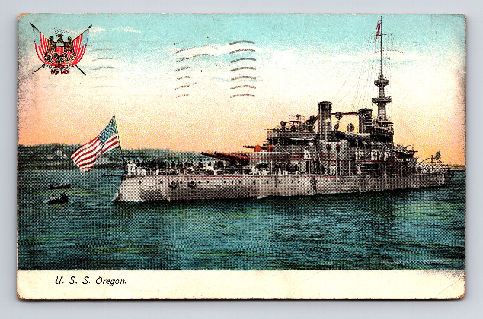 1907 USS Oregon BB-3 Indiana Class Pre-Dreadnought Battleship IPCC 72-1 Postcard