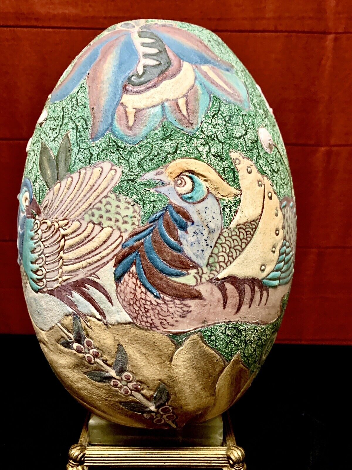 Vintage Chinese Vase Raised Relief Flowers & Birds Gorgeous ~ Video