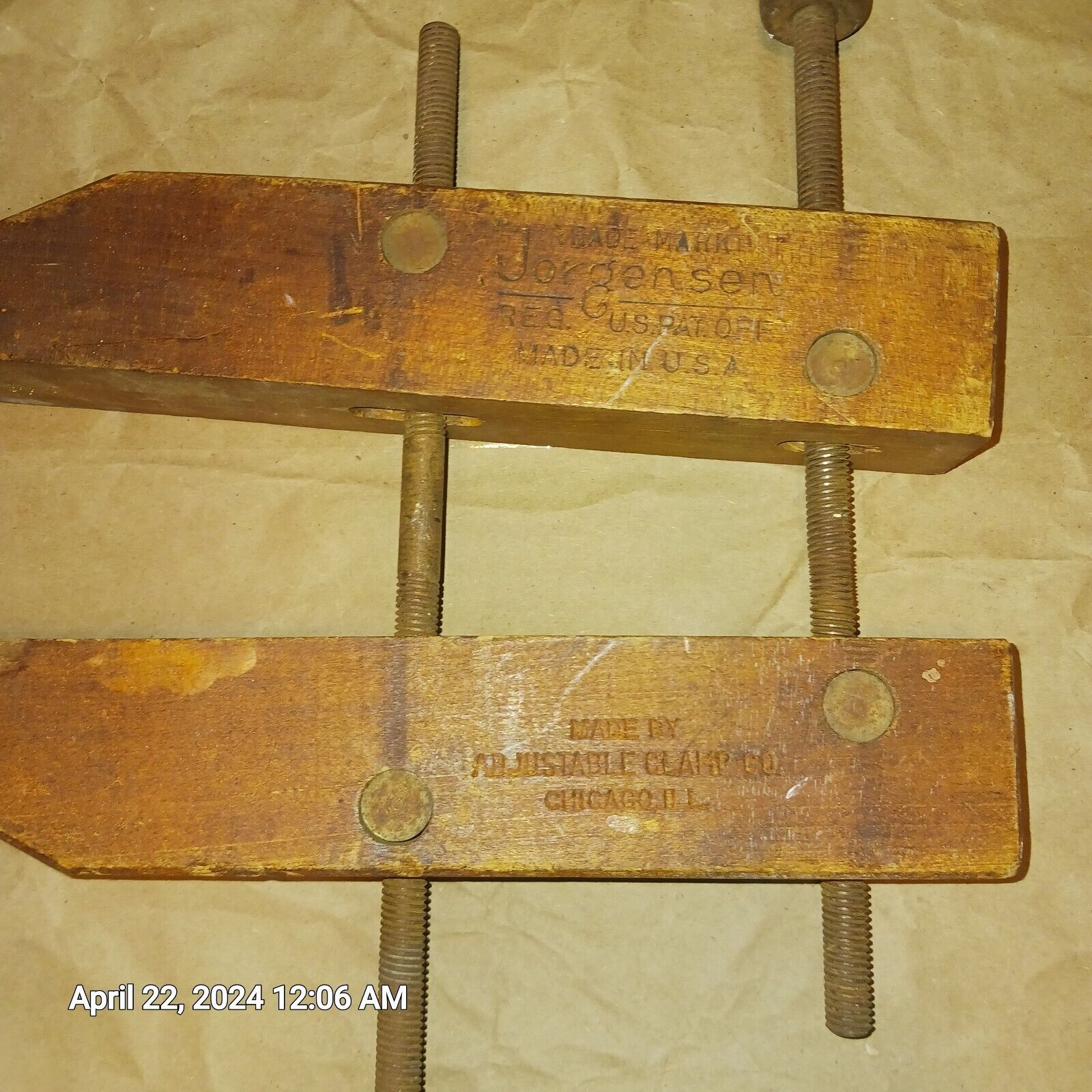 Vintage Jorgensen 10 Inch Wood Clamp Hand Screw Carpenters Clamp