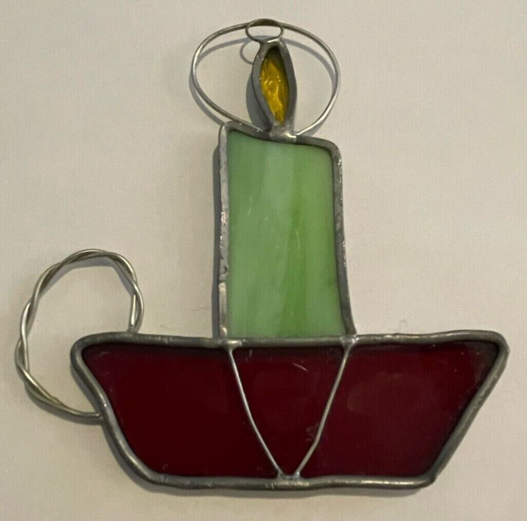 Vintage Stained Glass Suncatcher Candle With Finger Loop Candle Holder