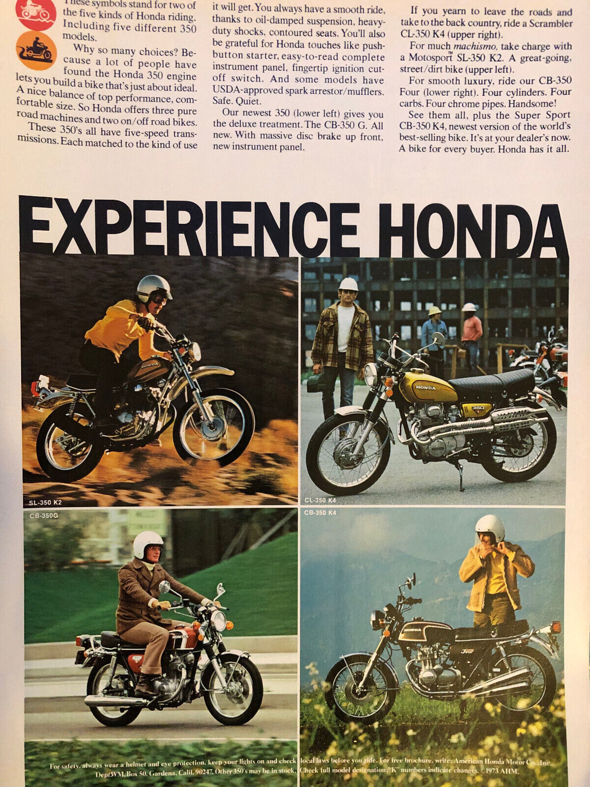 Vintage 1973 Honda motorcycle original color ad A039