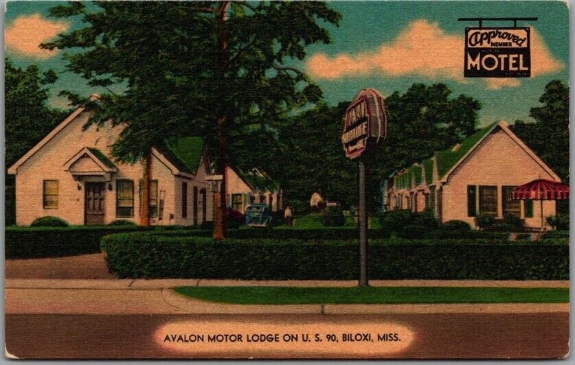 1950s BILOXI, Mississippi Postcard AVALON MOTOR LODGE Highway 90 Roadside Linen