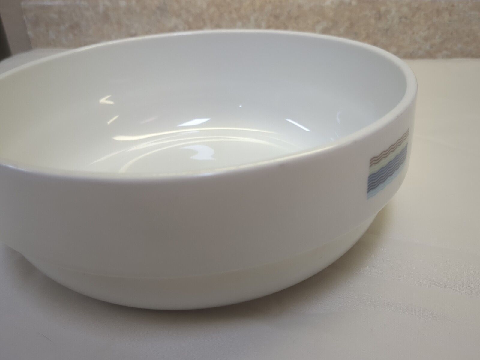 Vintage German Made White Serving Bowl With Wavy Design On One Side