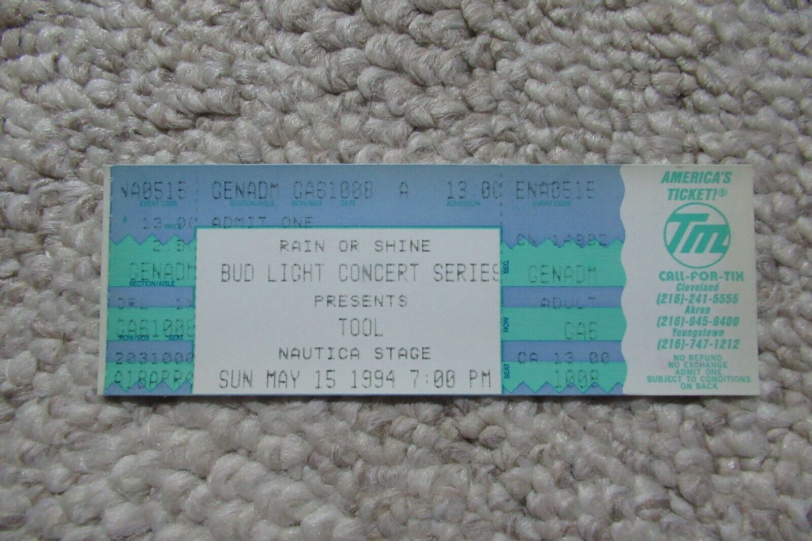 TOOL/THE FLAMING LIPS CONCERT TOUR 5/15/1994 FULL TICKET NAUTICA STAGE CLEVELAND