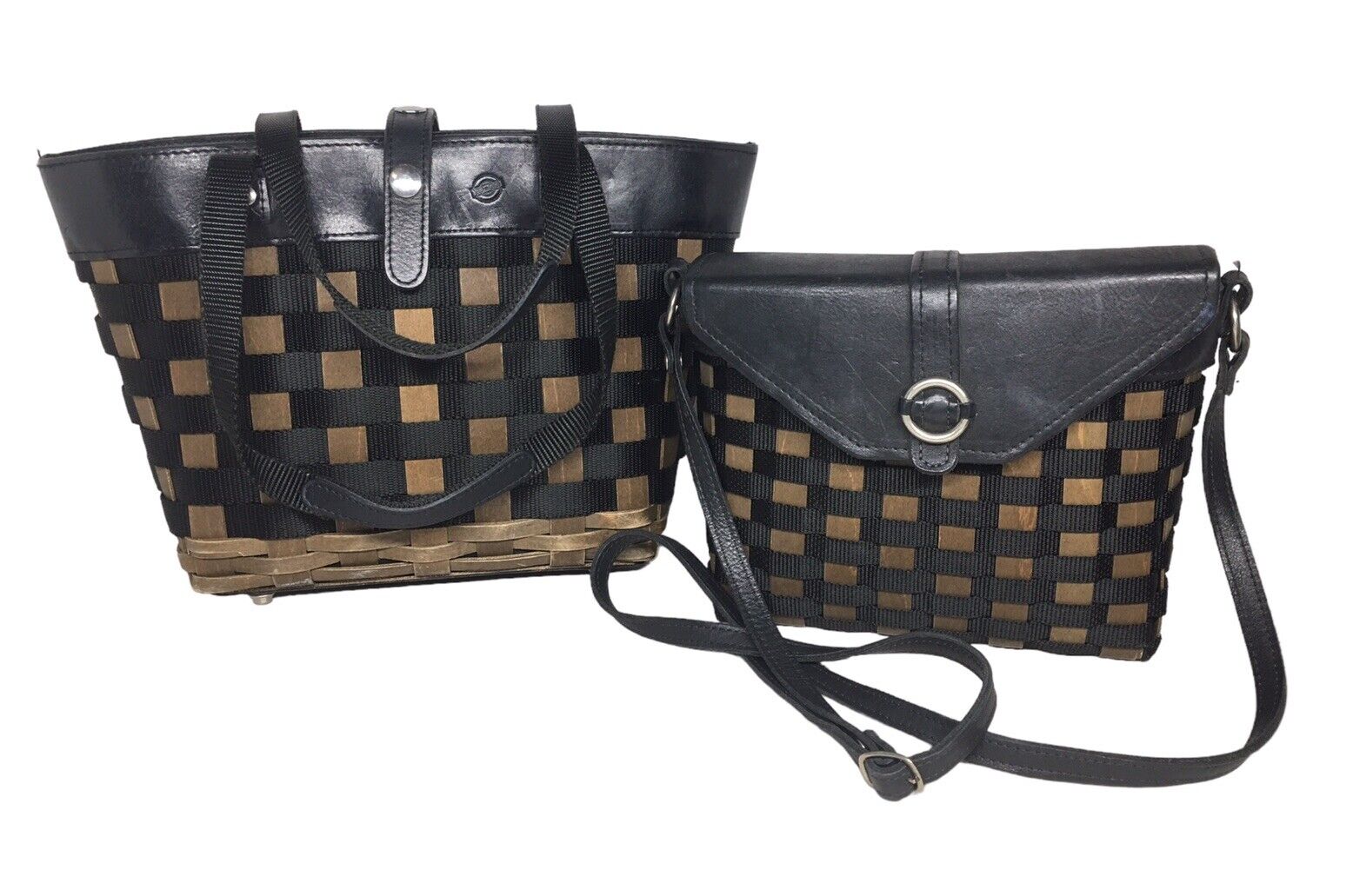 Longaberger 2008 To Go Buckle Purse Tote Shoulder Woven Wood Leather Strap Snaps