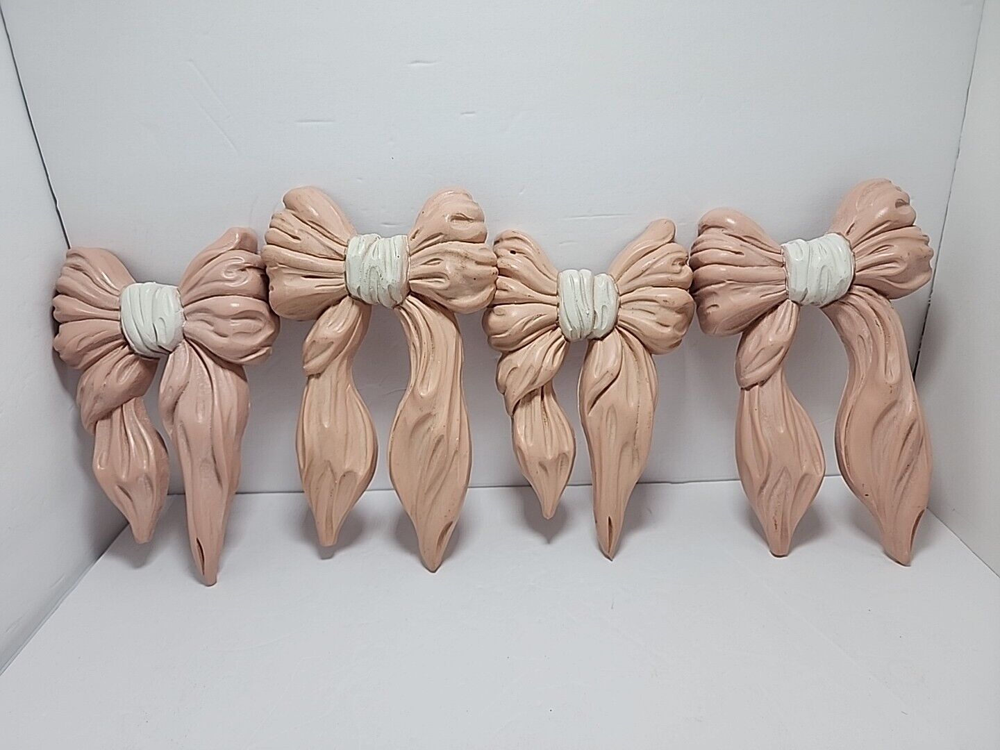 Vintage Homco Dusty Rose Pink Bows Wall Decor Hangings Set Of 4 Coquette Girly