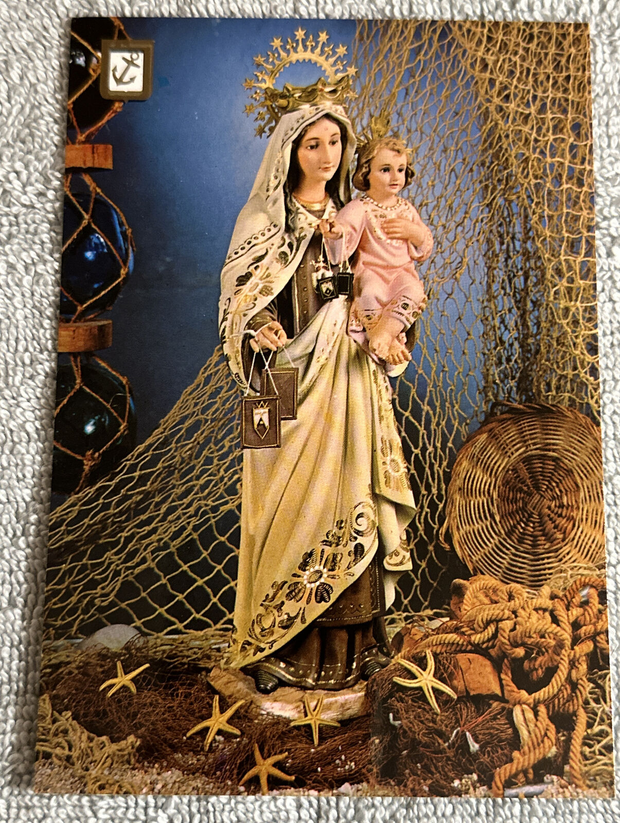 Vintage Our Lady of Mt. Carmel Virgin Virgen del Carmen Image Post Card 1988