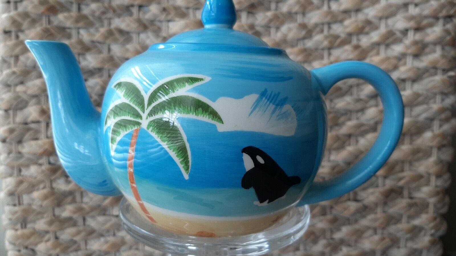 Vtg Sea World Orca Shamu Whale Souvenir Tea Pot Ceramic Exclusively Hand Painted