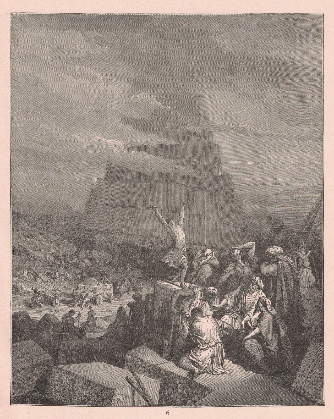Gustave Dore 1880\'s Bible Gallery Engraving Print #6 The Tower of Babel