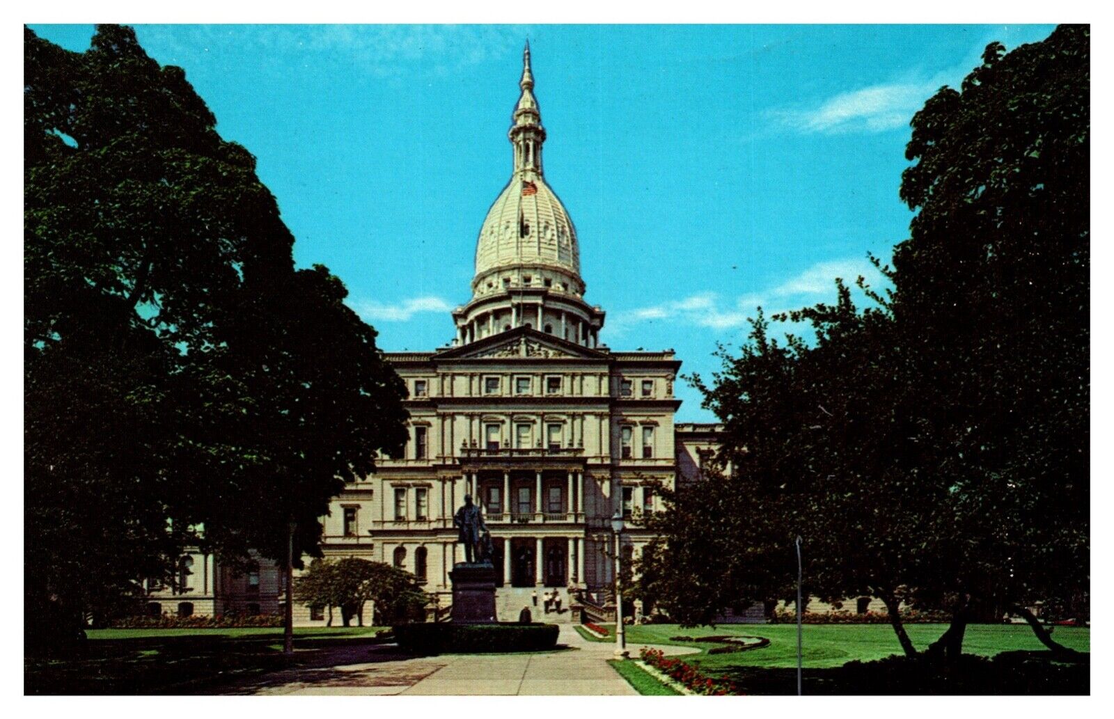 Lansing MI Michigan The State Capitol Building Street View Chrome Postcard