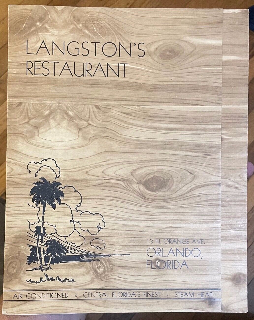 Vintage 1940 Orlando Florida Langston\'s Restaurant Menu