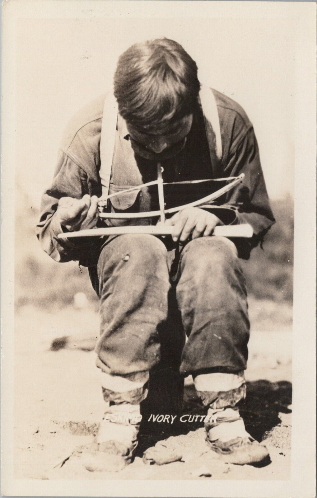 Postcard RPPC Alaska Eskimo Ivory Cutter 1930\'s Real Photo Cann Studio