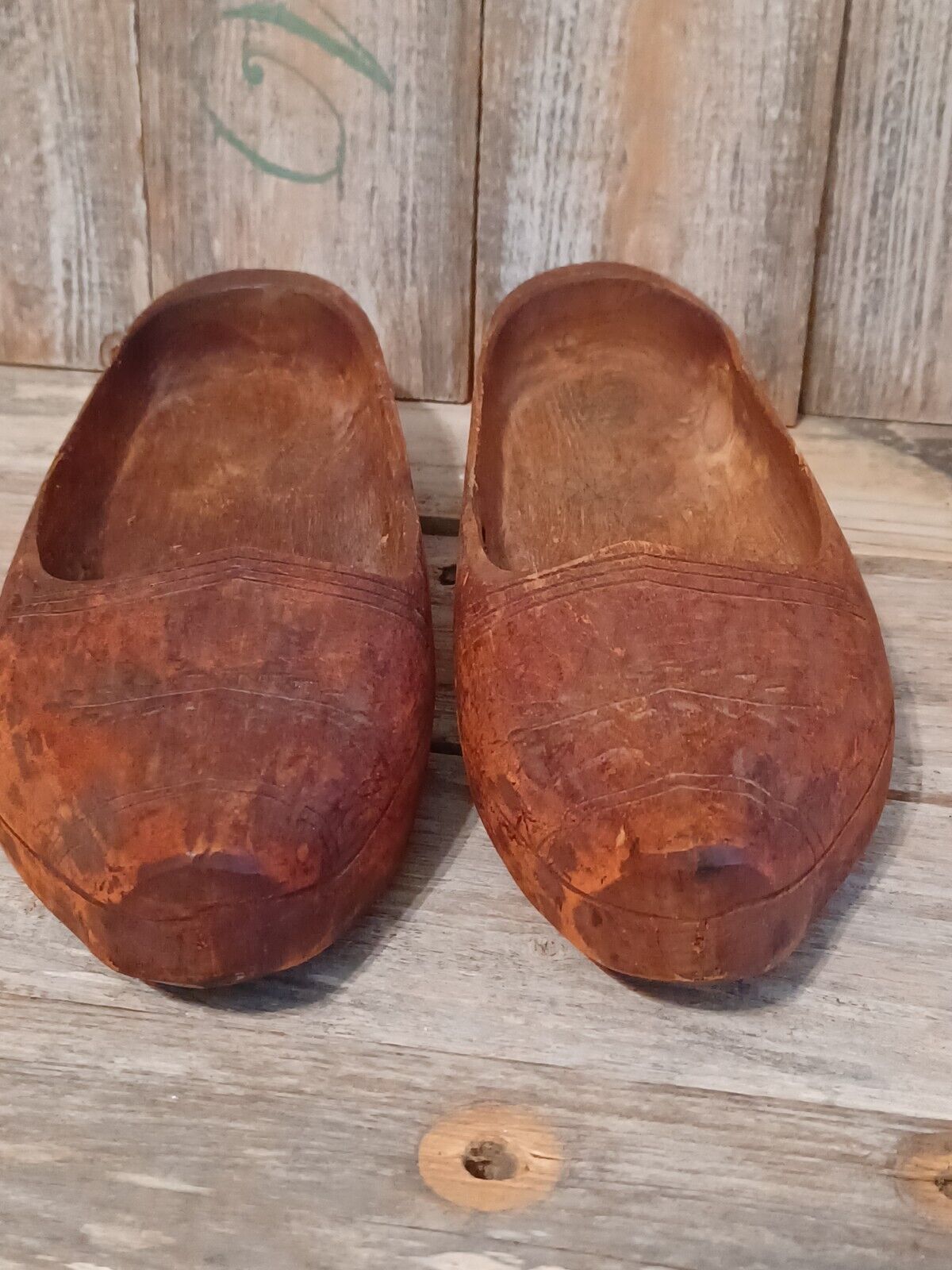 Antique VTG Pair of Hand Carved Wooden Shoes Dutch Clogs 9.5\