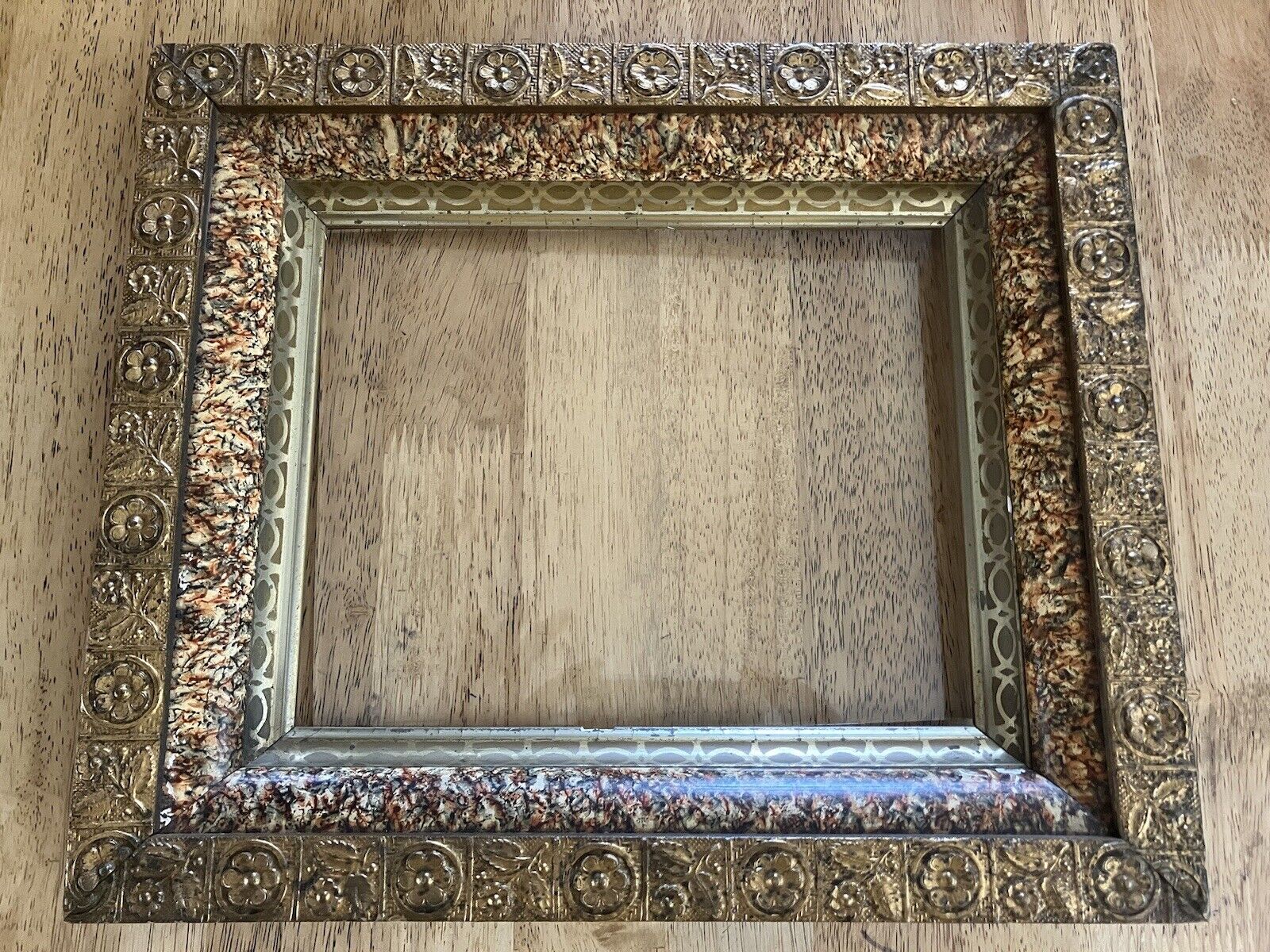 Antique Victorian Picture Frame 12x14 Fits 8x10 Ornate Gilt Wood Faux Marble