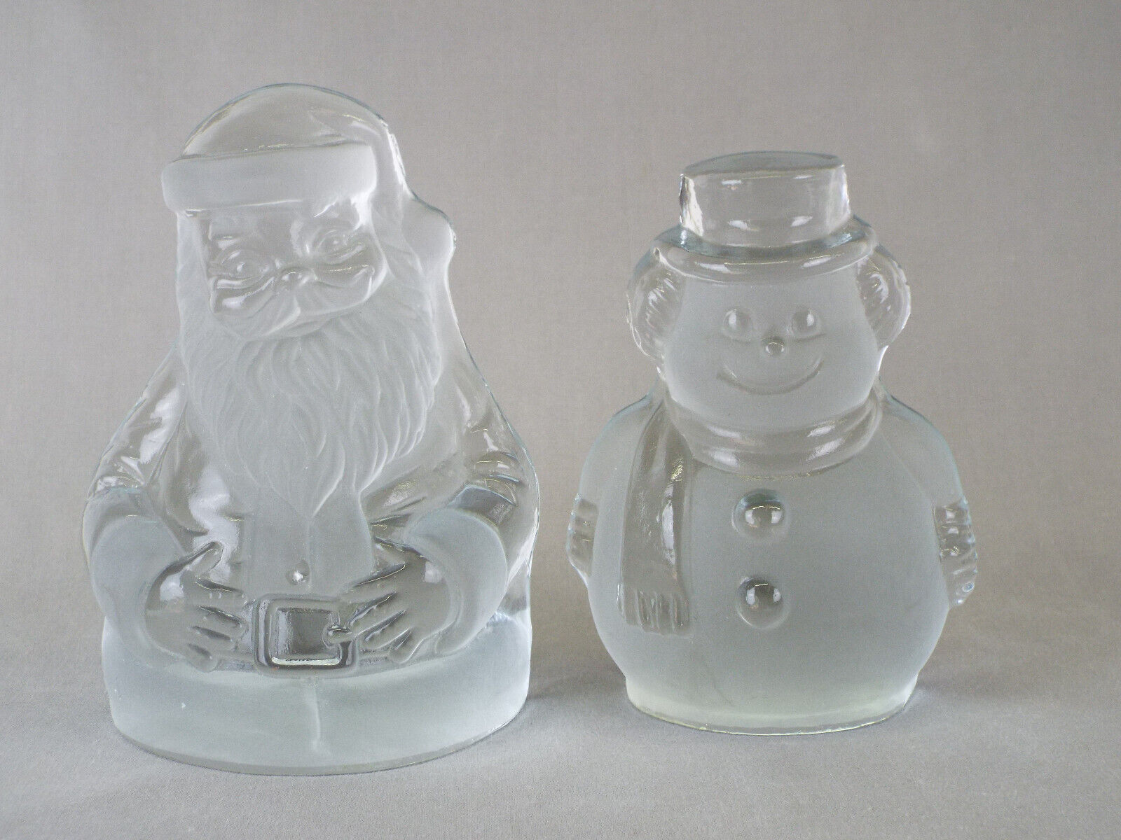 Vintage Viking Glass Bookends Santa & Snowman crystal satin frosted Christmas 6\