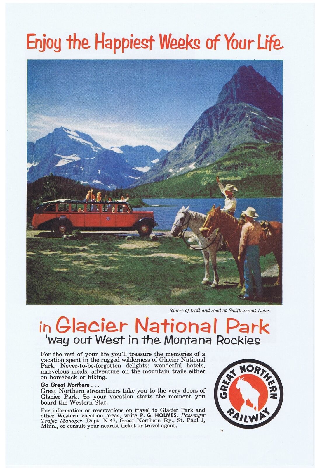 1957 Great Northern Railway Glacier National Park Print Ad