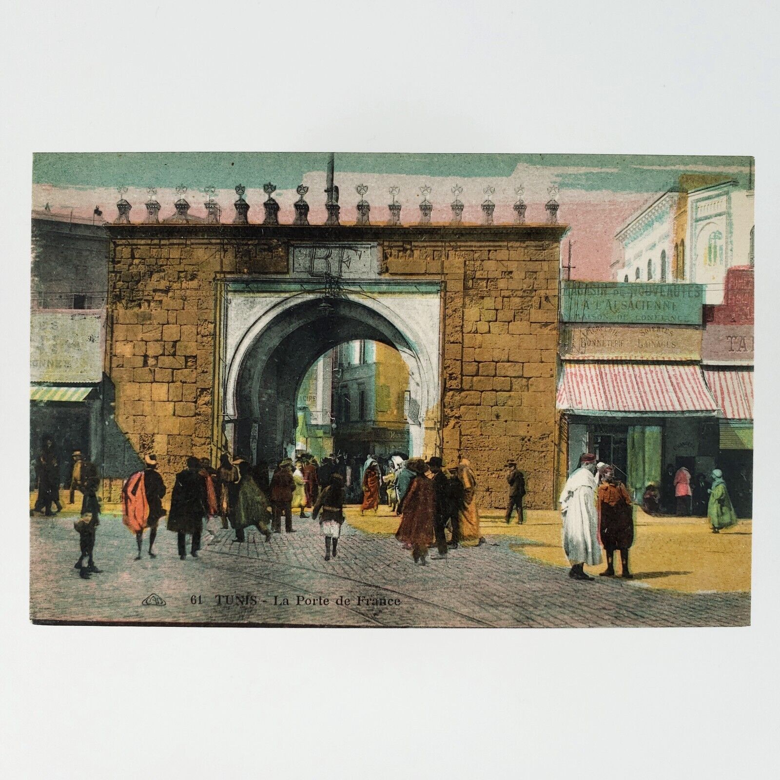 Bab el Bhar Tunis City Gate Postcard c1915 Porte de France Tunisia Street C3227