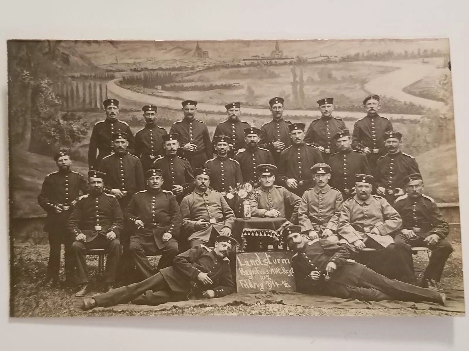 Antique Real Photo Postcard German Landsturm Military Militia 1916 History