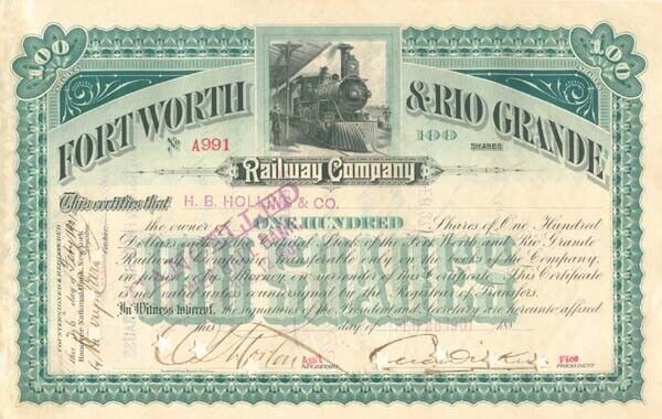 Fort Worth & Rio Grande Railway Co. - 1900's dated Fully Issued Texas Railroad S