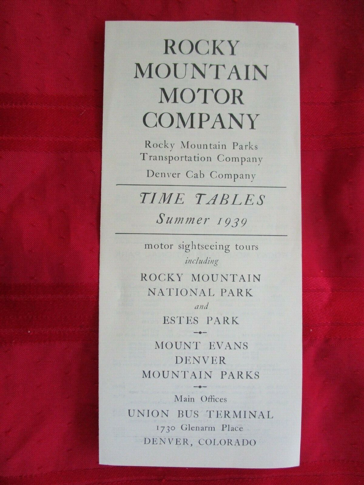 ROCKY MOUNTAIN MOTOR COMPANY - Time Table - Summer 1939