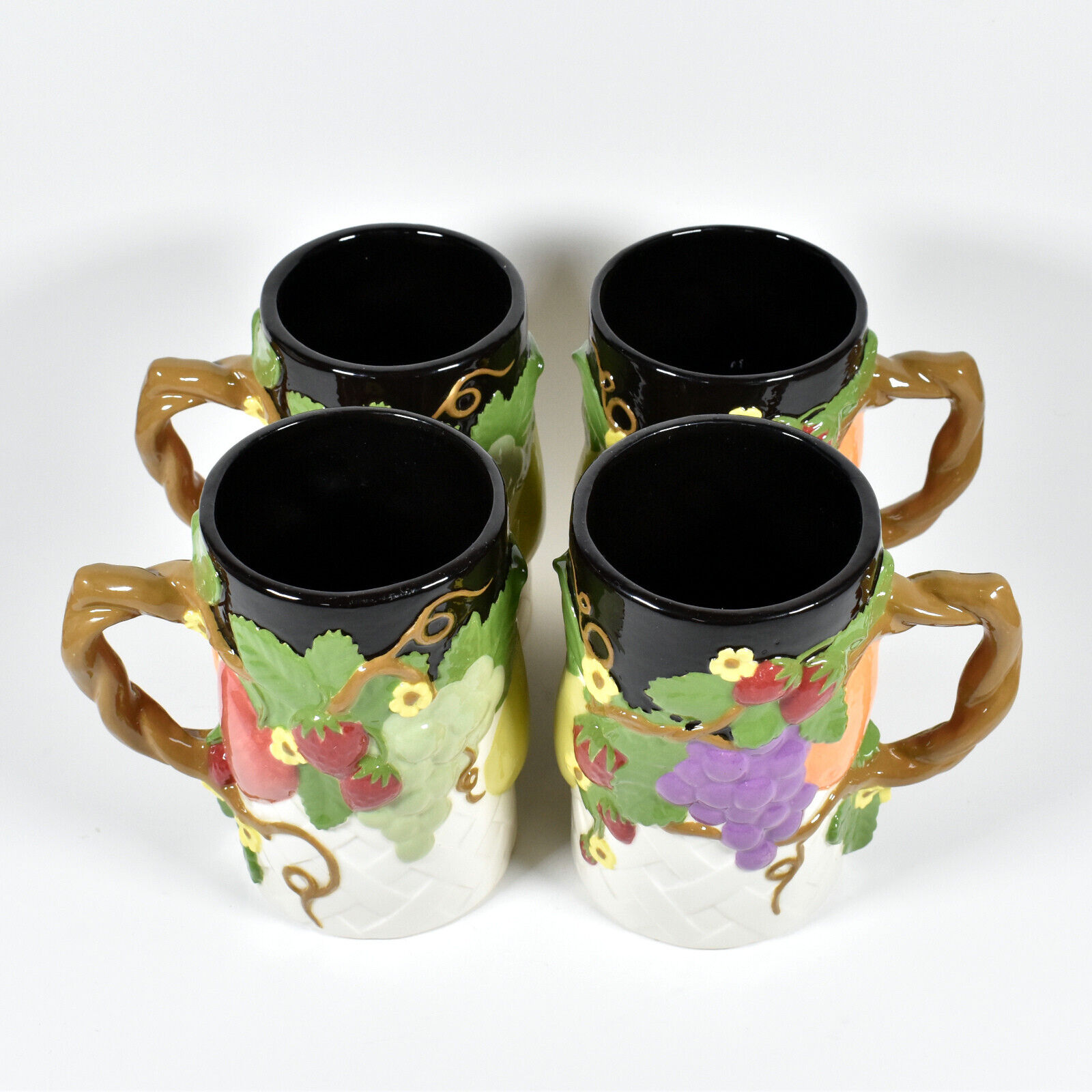 Set of 4 Embossed Fruit Ceramic 12oz Mugs