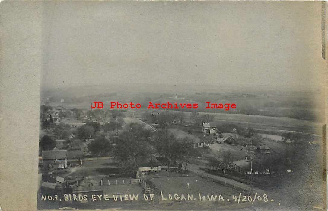 IA, Logan, Iowa, RPPC, Bird's Eye View, April 1908, Photo No 3