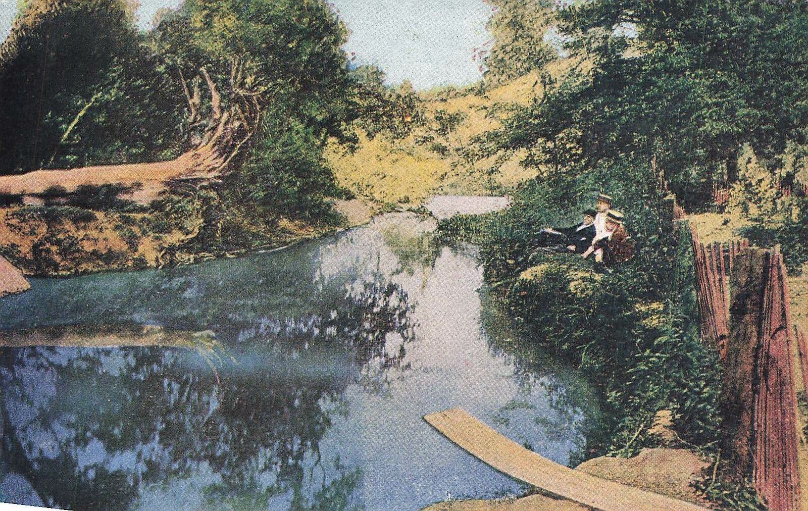Vintage Postcard Original Old Swimmin' Hole J Riley & friends Greenfield Indiana