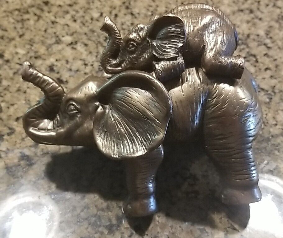 Vintage Brass Mom And Baby Elephant shelf, Book Sitter. Trunk Up. 6\