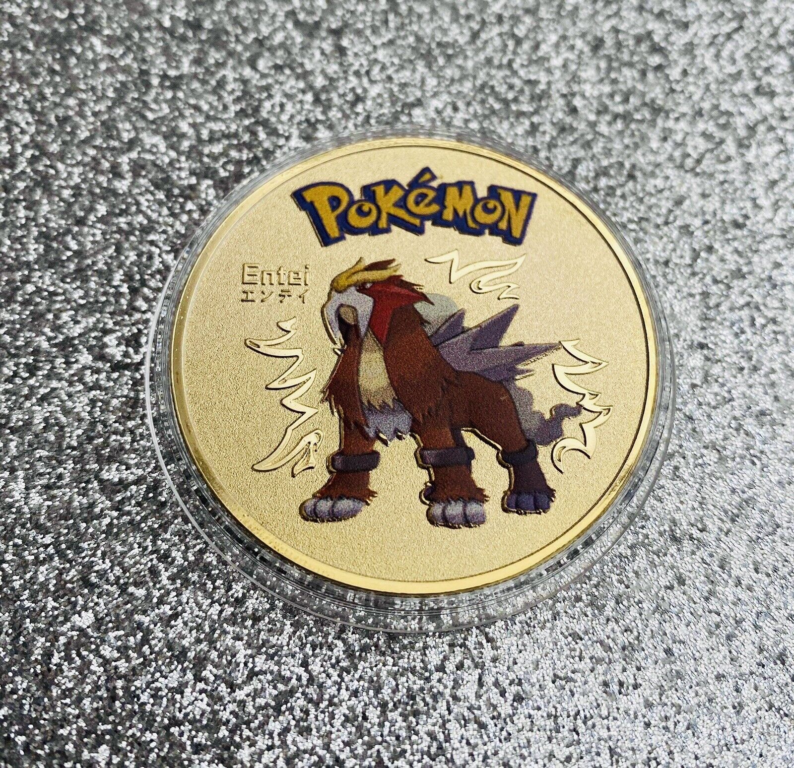 Pokemon Entei Gold Collectible Coin Card Gift Souvenir Rare Pokemon Rare Coin