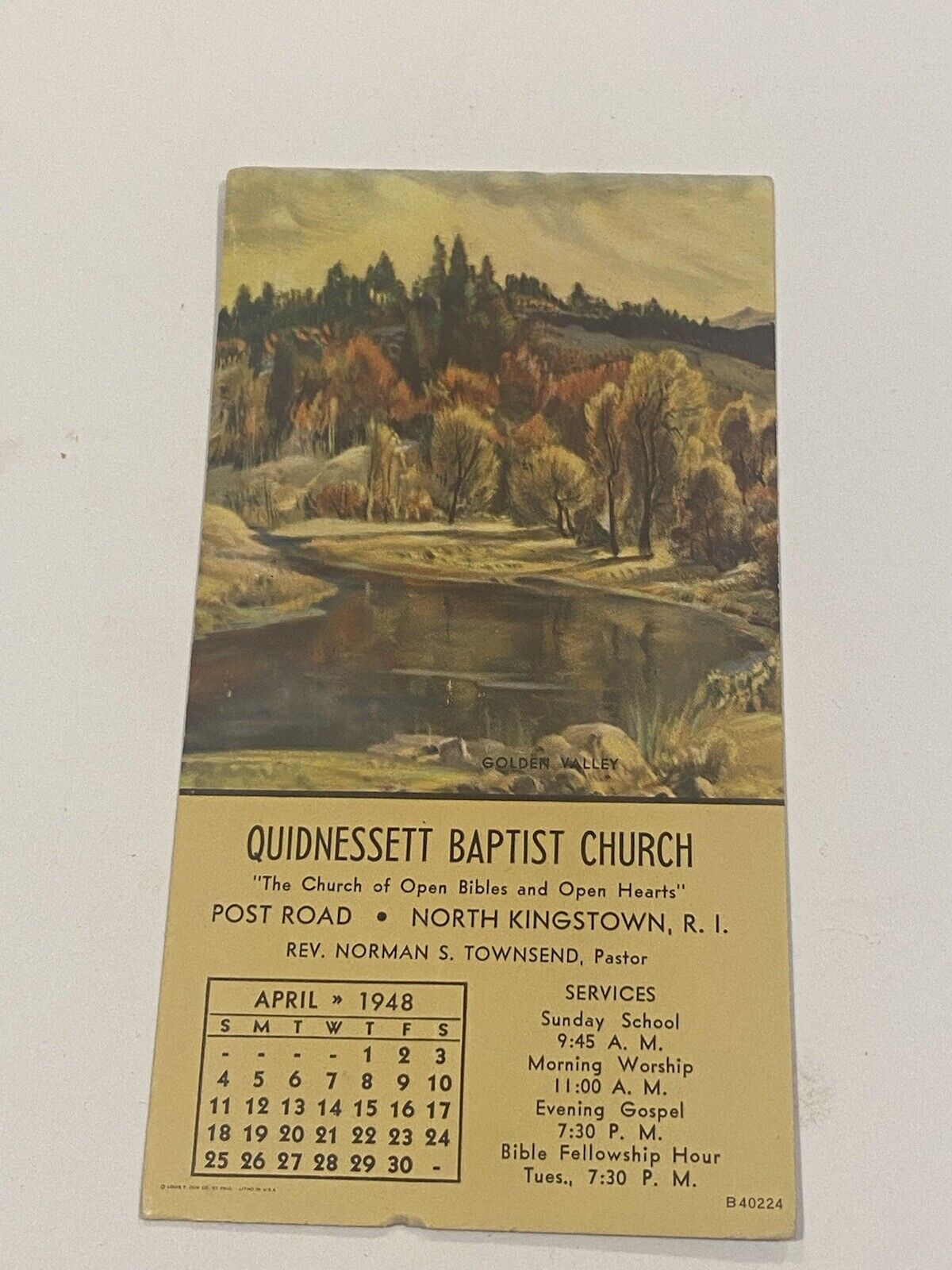 Vintage 1948 Golden Bridge Quidnesett Baptist Church Calendar