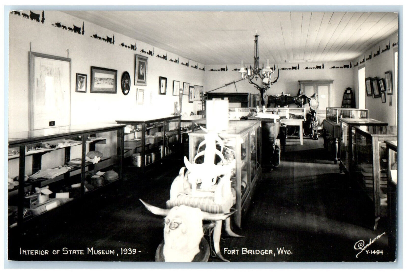Fort Bridger Wyoming WY RPPC Photo Postcard Interior of State Museum 1939