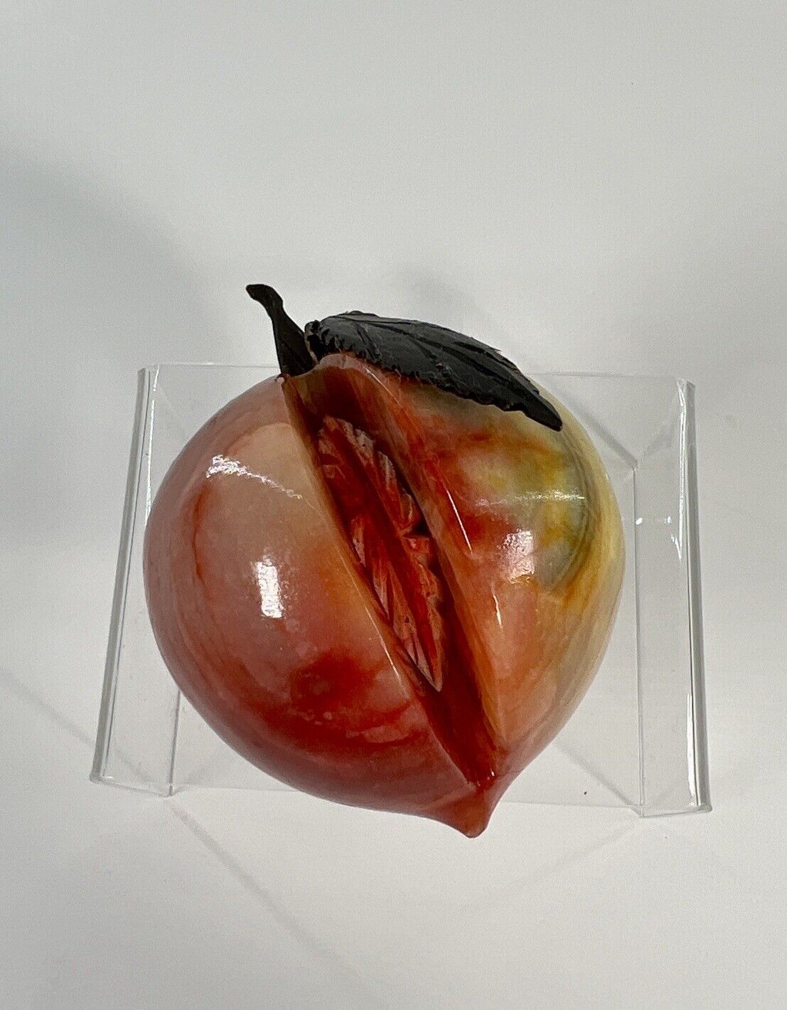 Vintage  Agate Artwork Sliced Peach Paper Weight 8.5” D
