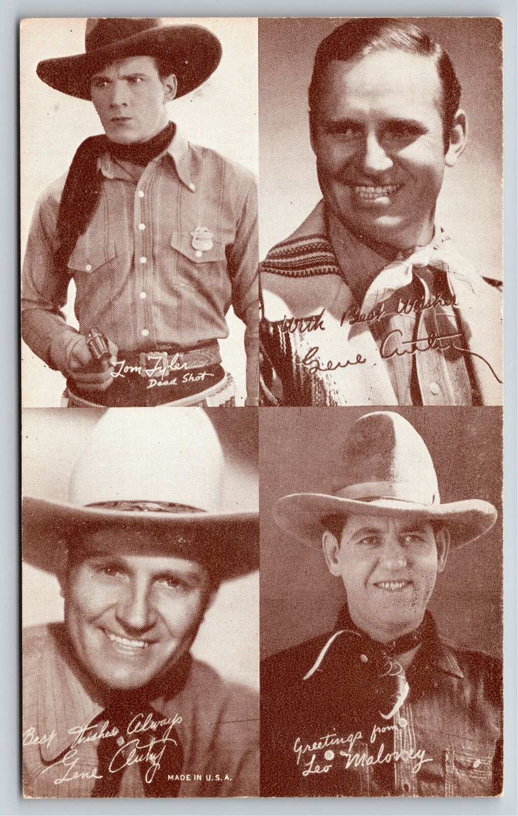 Western~Cowboy Movie Actors Multi-View Collage~Gene Autry~Sepia~Vintage Postcard
