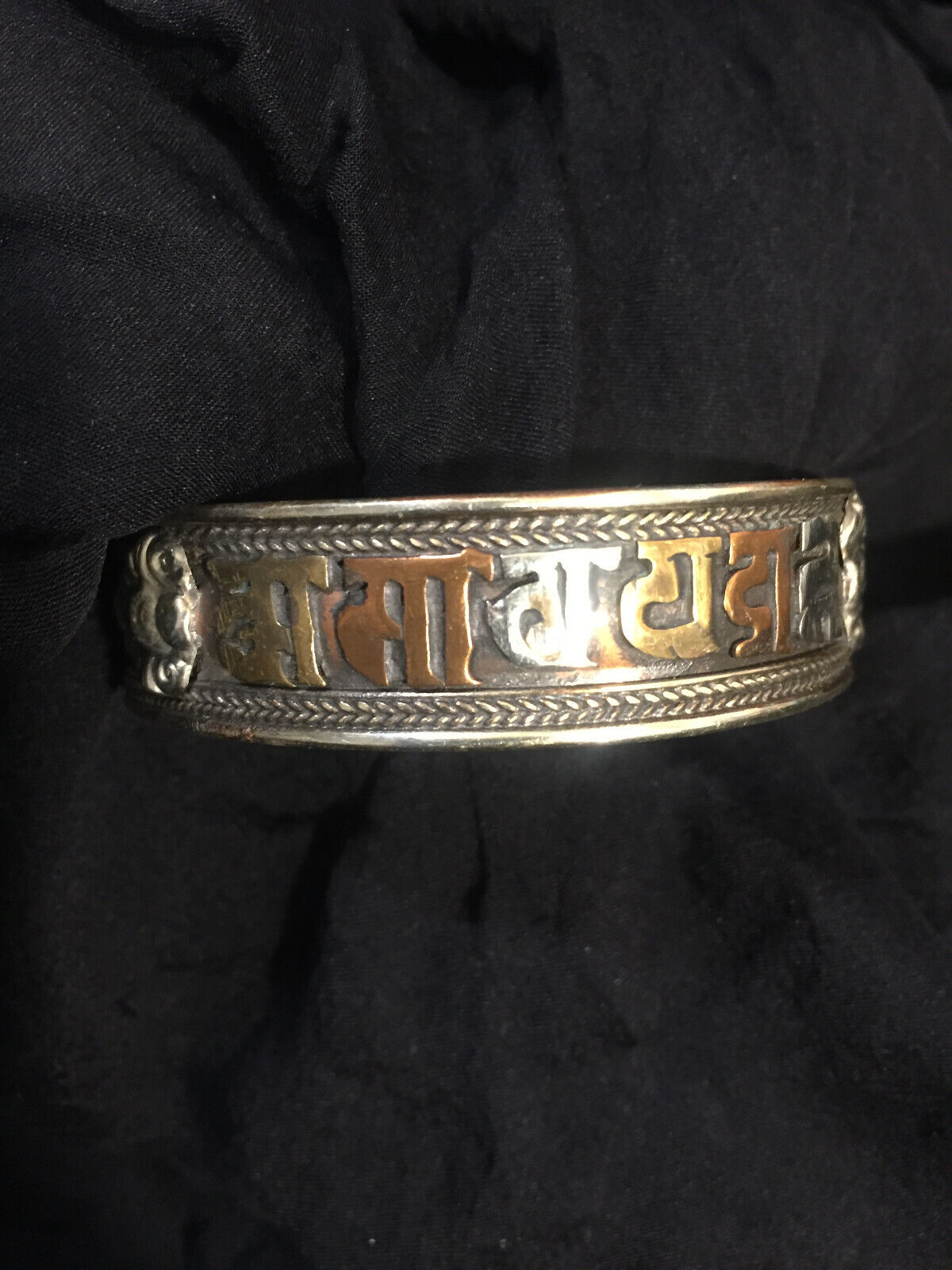 Mantra bracelet cuff Nepal India Mixed Metal Om Mani Padme Hum Buddhist Yoga