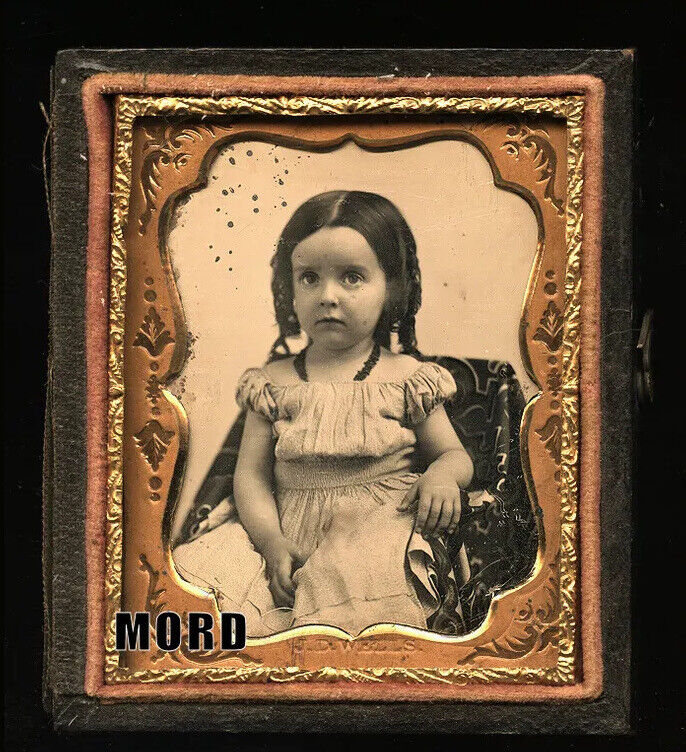 1/9 Daguerreotype Cute Little Girl Ringlet Curls ID\'d Massachusetts Photographer