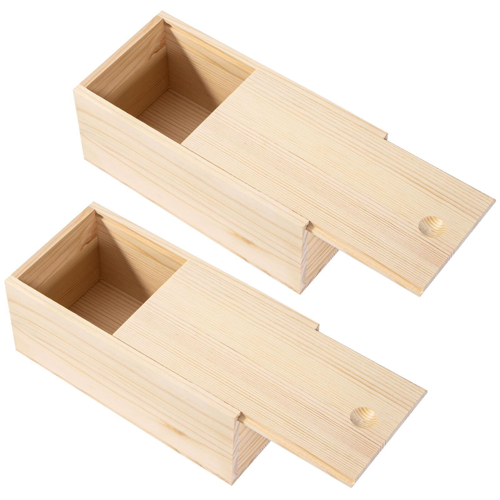 Useekoo 2 Pack Unfinished Wooden Storage Box with Sliding Lid, 7.8\'\' x 3.9\'\' ...
