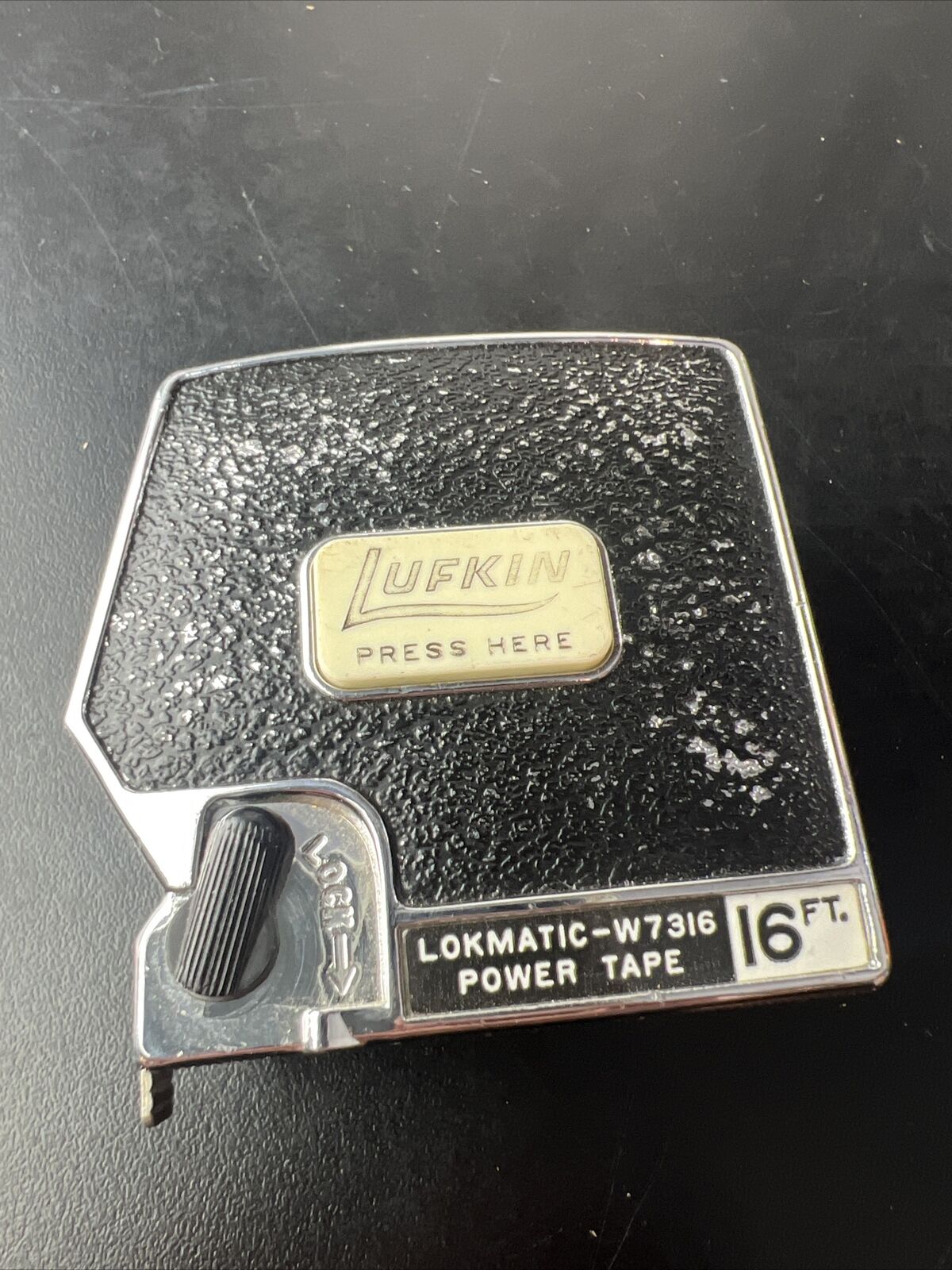 Lufkin Lokmatic W7316 Power Tape, 16 ft Vintage Tape Measure Black Silver White
